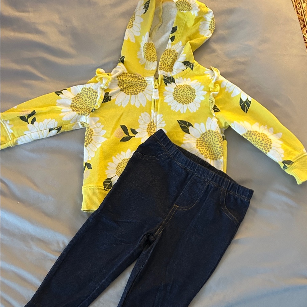 Carter's Yellow Floral Hoodie and Dark Pants Set